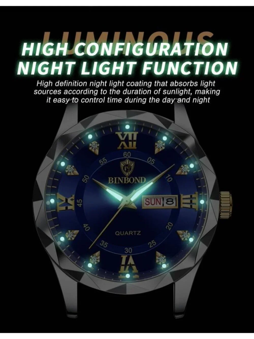 Men's All Black Analog Stainless Steel Roman Numeral Diamond Waterproof Watch